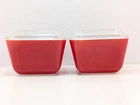 Set of 2 Vintage PYREX Red Refrigerator Dishes 501 B 1-1/2 Cup with Ribbed Lids
