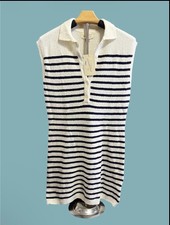 Universal Thread Sweater Dress Womens White Navy Striped Collared Knit Sz XS NWT