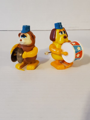 Working Vintage Lot 2 TOMY Wind-up Toys / Animals Playing in a Musical Band Dog