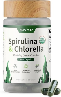 Espirulina y clorela orgánicas - Apoyo energético e inmunológico, 120 cápsulas