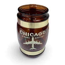 Vintage Sierra Ware Chicago O’Hare Amber Glass Mug Wood Handle Marina Towers USA