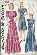 1940 Vintage Sewing Pattern HOUSECOAT & DRESS B34" (R320)