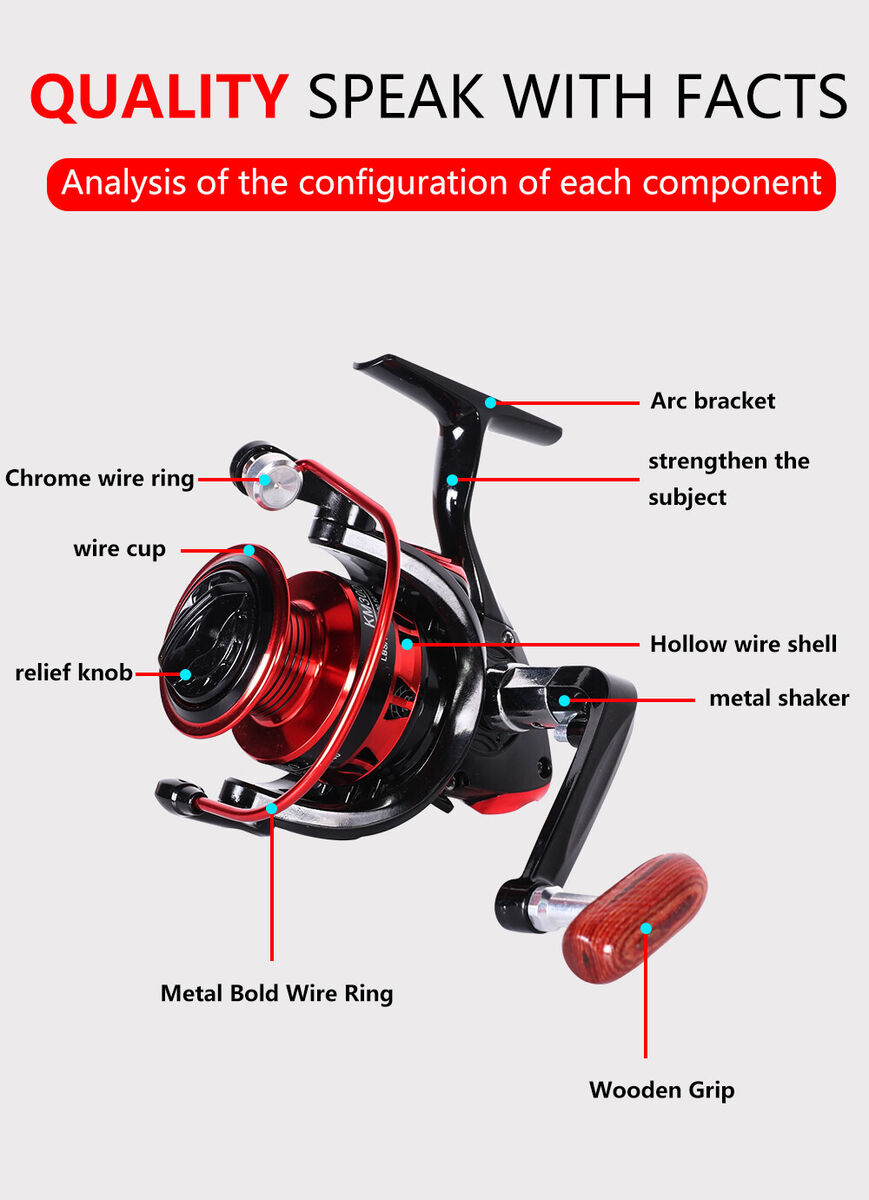 Kaliou High Quality Metal Red and Black Spinning Reel With Wood