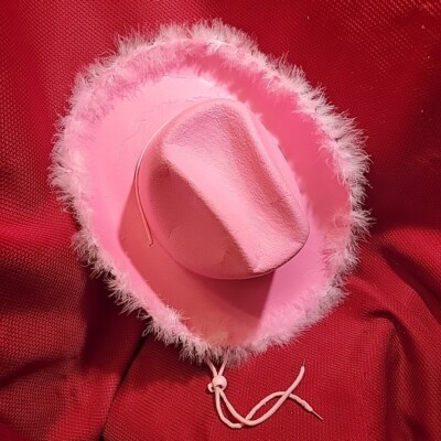 PINK COWBOY COWGIRL HAT Western Brim Feathers Felt lanyard