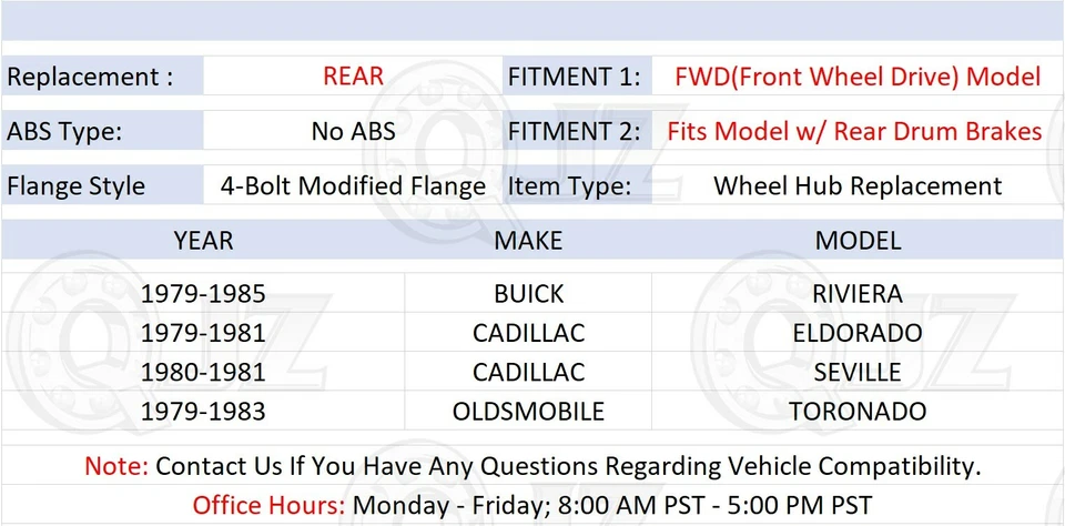 [TRASERO (cantidad 1)] Buje para Cadillac Seville 1980-1981 modelo tracción delantera con frenos de tambor traseros Foto 2 de 4