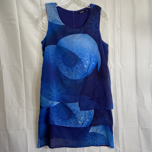 Desigual Womens 38 (US 6) Sleeveless Dress Layered Chiffon Zip Back Blue *READ*