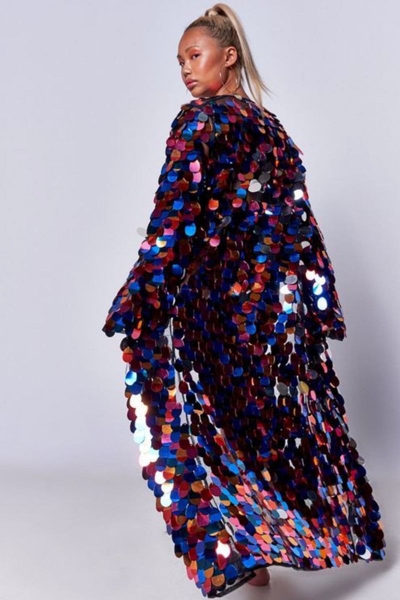 Rainbow Sequin Jacket Kimono Holographic Large Drop Disc Festival