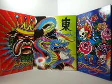Lot of 3 Different Ed Hardy Lisa Franks Pocket Folders Portfolios 9.5" Wx12"L