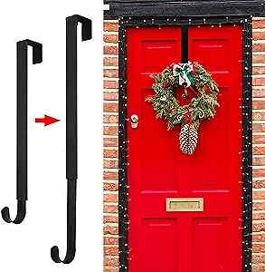 Adjustable Black Wreath Hanger for Front Door 15 to 25 Inches