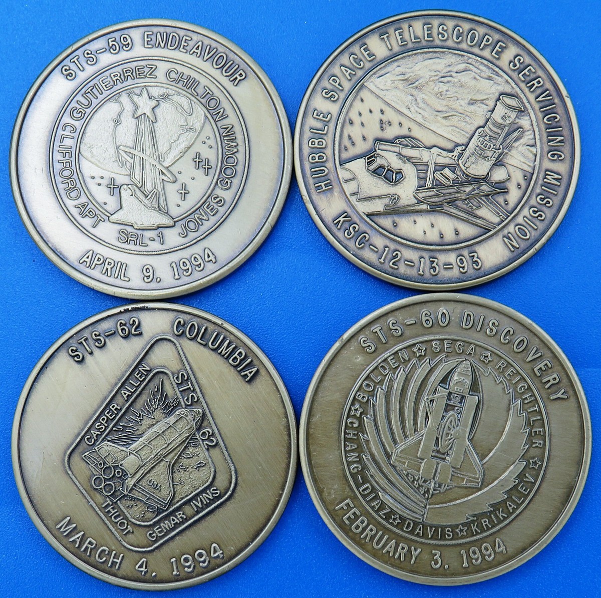 NASA medallion Lot of 4 vtg Space Shuttle ENDEAVOUR COLUMBIA