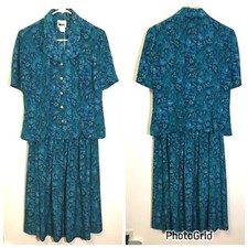 Vintage 80s Leslie Fay Two Piece Skirt Suit Set Grandma Retro Secretary  10 