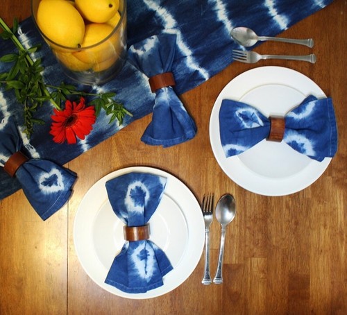 Handgefärbte Servietten, Shibori, Stoffservietten, 4er Set, Boho, umweltfreundlich 18"x18" - Bild 2 von 4