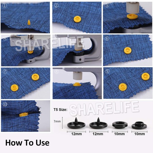 KAM Snap Buttons 1500PCS T5 Plastic Press Stud Cloth Pliers Machine Sewing Tools - Picture 9 of 16