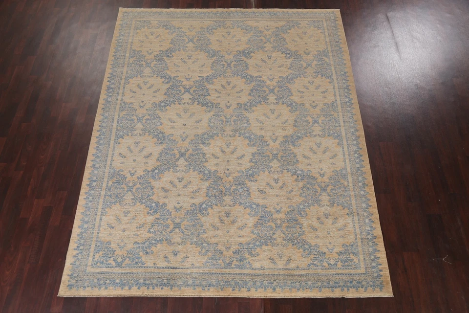 Vegetable Dye Geometric Oushak Turkish Area Rug Hand-knotted Dining Room 8'x10' - Image 2 of 4