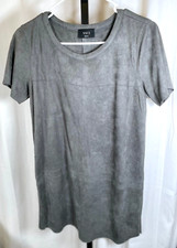 VICI Dress Womens Small Faux Suede Short Sleeve Tunic Grey