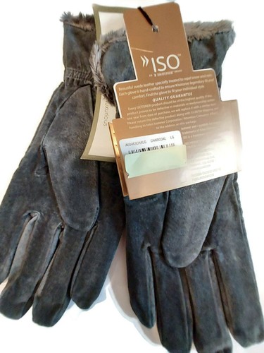 Isotoner Fur Lined Genuine Suede Leather Gloves, Large Gray - 第 3/4 張圖片