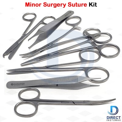7 Instruments Minor Surgery Suture Set Kit Forceps Scissors & Tweezers INSTUMAX 