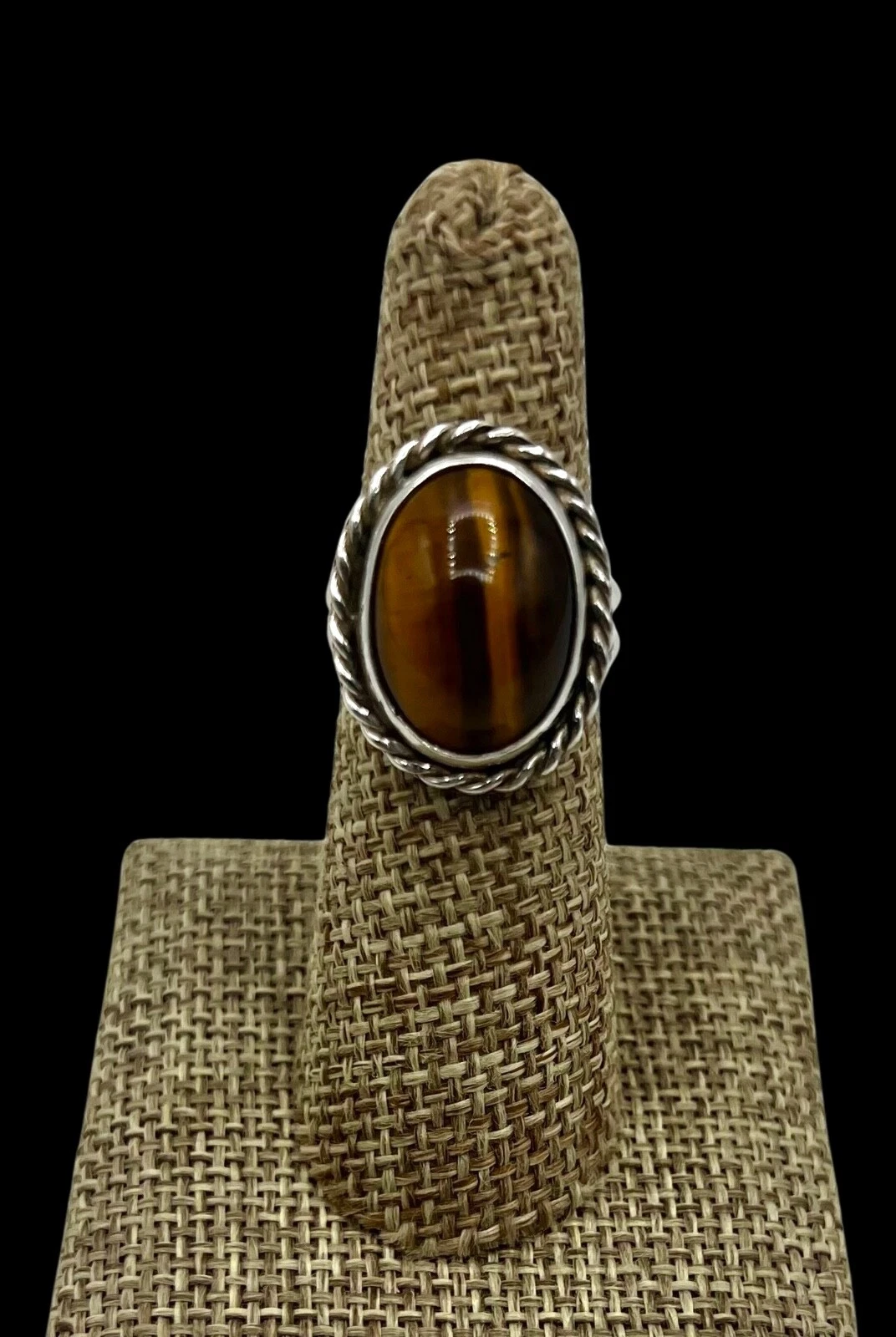 Vintage Navajo Native American Handmade Sterling Silver Tigers Eye Ring 6.25