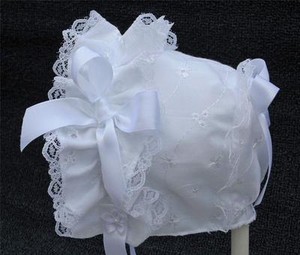white eyelet baby bonnet