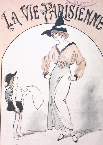 1915 La Vie Parisienne ORIGINAL Cover Cherub Delivers Mail to Lovely Woman