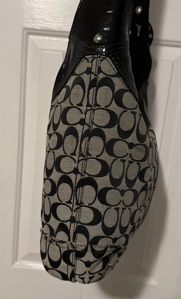 Coach Sophie Logo Patent Leather Gray Black Zip Crossbody Hobo Bag Purse # 12568 - Image 4 of 4