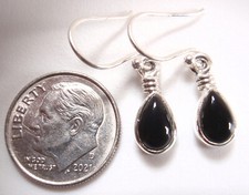 Black Onyx Teardrop 925 Sterling Silver Dangle Earrings Small
