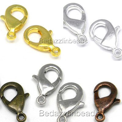 10 Lobster Claw Clasps 15mm Long With Lever /& Closed Loop Plated Brass Metal