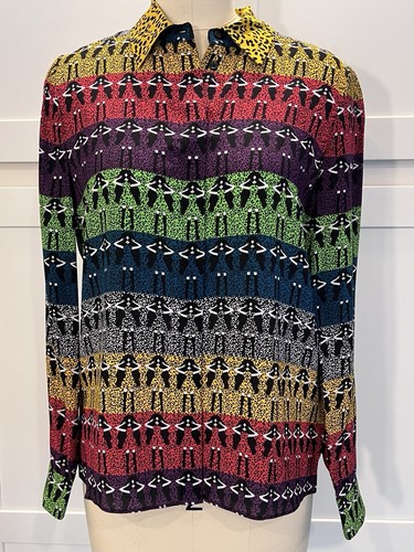 ALICE +OLIVIA Ombre Stace 100% Silk Long Sleeve Button Up Blouse Small NEW - Picture 3 of 13