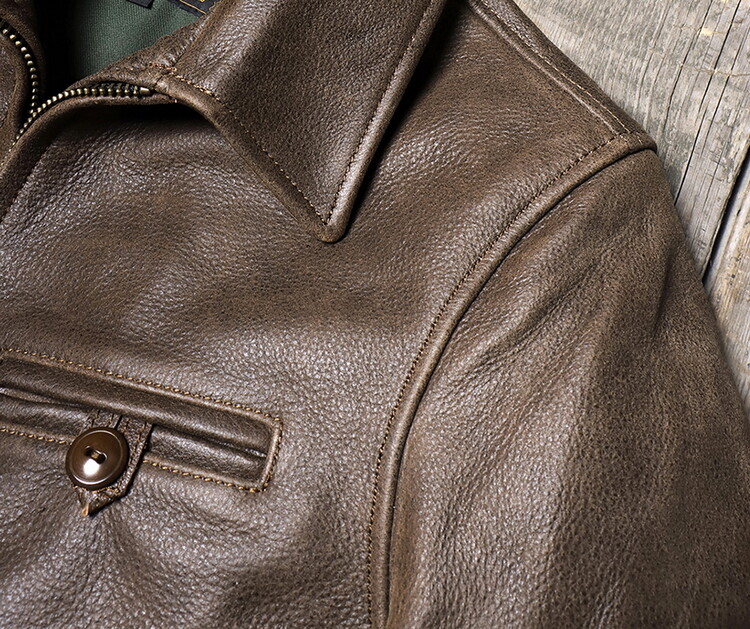 Mens Cow Leather Cowhide Retro American Wild West Zipper Jacket