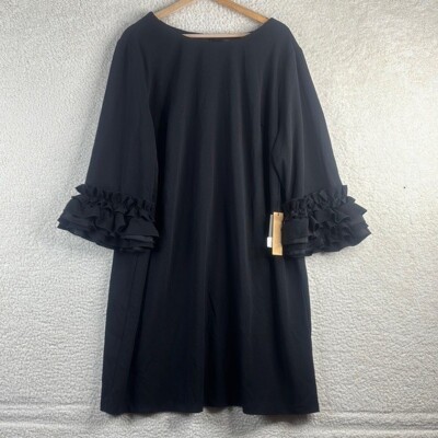 NWT Maree Pour Toi Womens Black 3/4 Sleeve Ruffle Cuff Shift Dress PLUS SIZE 20