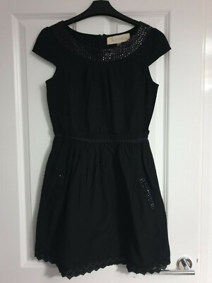 RIVER ISLAND BLACK LBD SPARKLY SEQUIN CAP SLEEVE SCALLOP EMBROIDERED HEM  DRESS | eBay UK