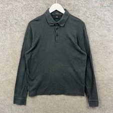 Hugo Boss Shirt Mens Large Grey Pima Cotton Polo Top Long Sleeve Regular Fit