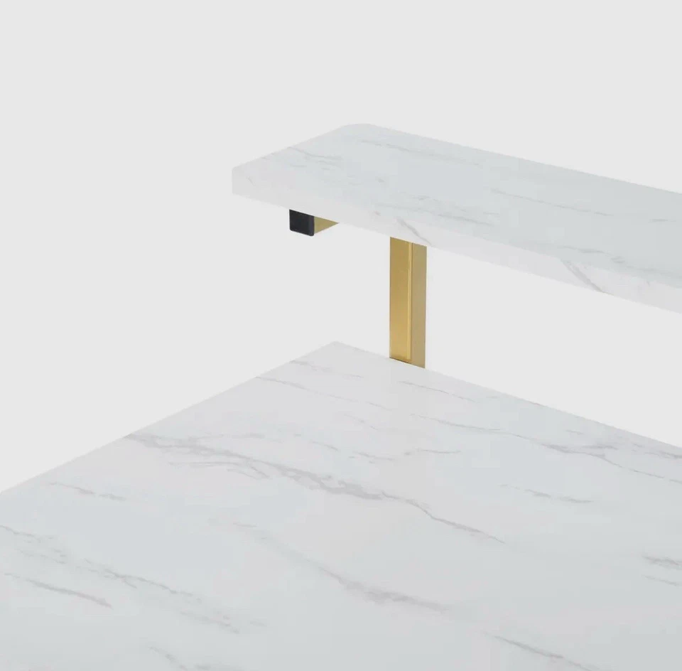 Modern Vanity Makeup Desk with Mirror-Marble White and Gold - Image 4 of 4