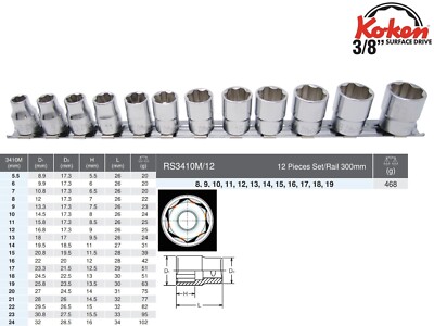 Koken 3/8'' Surface Drive Steckschlüsselsatz normal & lang