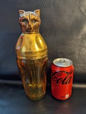 Antique Gold Cat Head Amber Glass Pinched Cocktail Shaker Austria Rare