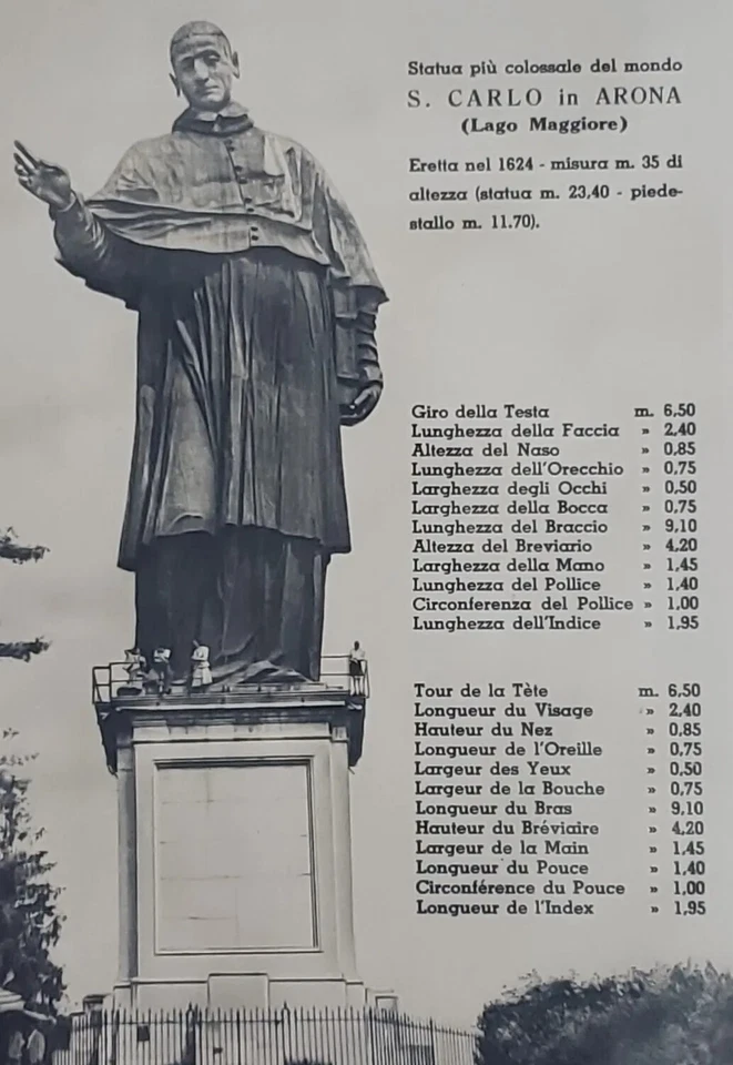 Postcard Statue San Carlo Barromeo in Arona Lago Maggiore Italy Unposted B&W - Image 4 of 4