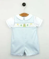 Petit Ami Blue Birthday Smocked Romper  12 Months