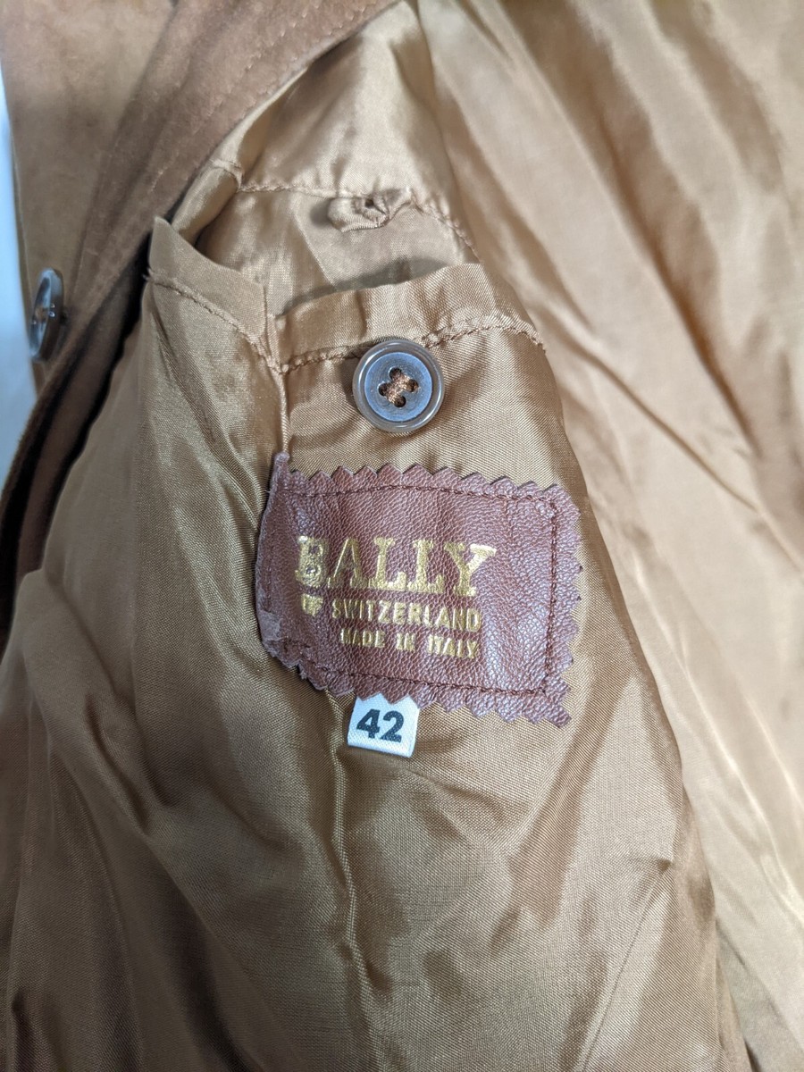 Vintage Bally Suede Jacket Mens 42 Brown Leather Ribbed Wool Trim