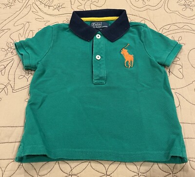Polo Ralph Lauren Toddler Boys Polo Shirt Green Navy Blue & Orange