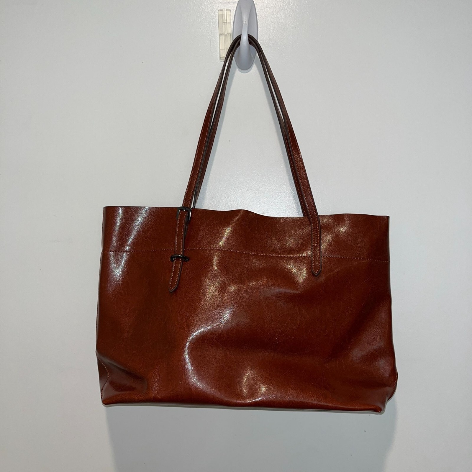 Vintage KATTEE  Large Brown Leather Tote Bag With Zipper Pocket & Adjustable Str