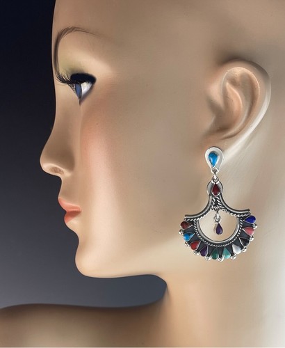Graceful Sterling and Multi Stone Earrings - Picture 2 of 5