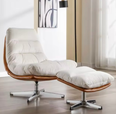 Lounge chair, Ottoman style, Modern Leather, Cream PRICE INCLUDES FREE SHIPPING
