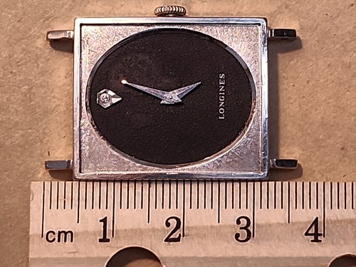 Vintage Longines 10K White GF Case Matte Black Diamond Dial Running Wristwatch - Picture 2 of 8