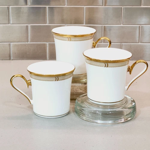 Lenox Eternal White Dimension II Collection 3 White Gold Lattice Accent Mugs