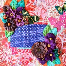 Handmade Purple Flowers Teal Butterflies 12x12 Premade Scrapbook Layout Page