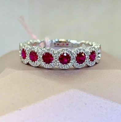 2Ct Round Lab Created Red Ruby Half Eternity Wedding Band 14K White Gold Plated