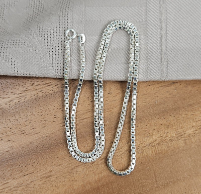 Vintage Sterling Silver AGI Italy 925 Square Box Chain 20'' Necklace Spring Ring