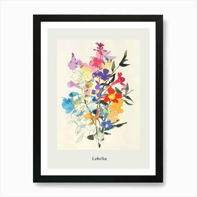 Lobelia Collage Flower Bouquet Post Framed Wall Art Poster Canvas Print Picture