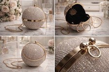 Luxury Crystal Sphere Clutch Bag Gold Chain Bridal Evening Party Handbag