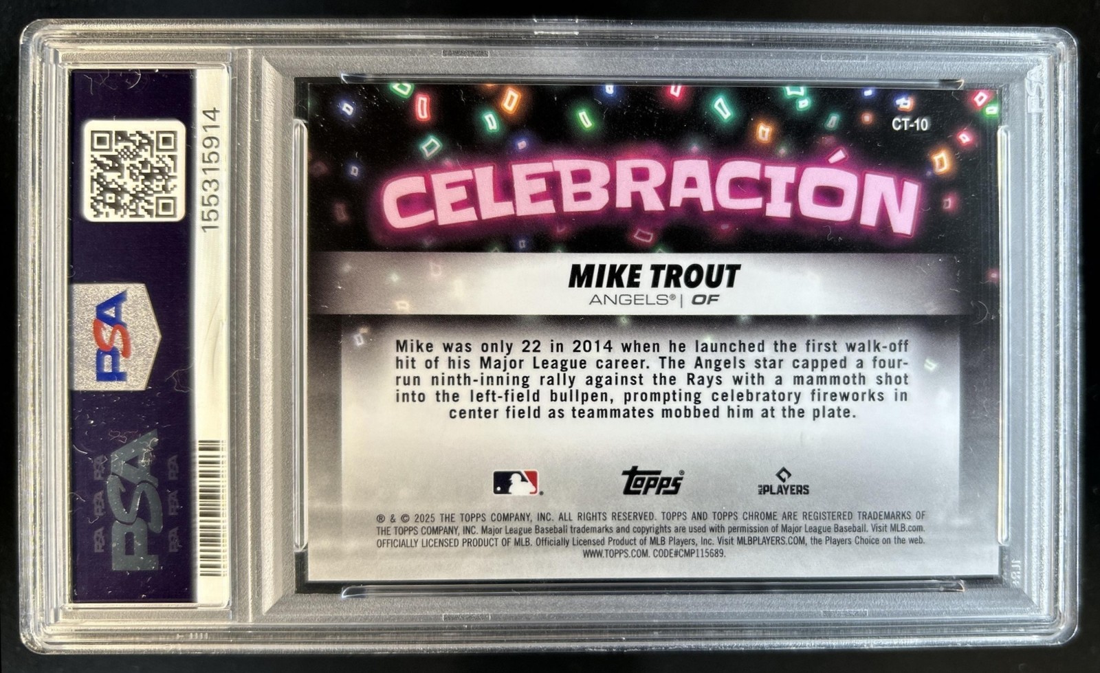 2025 Topps Chrome Update Mike Trout Celebracion Green Refractor #/99 PSA 9 view 2